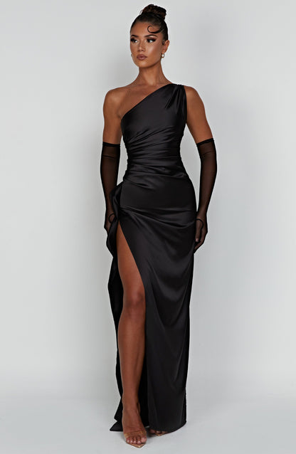 Selene One-Shoulder Satin Maxi Dress