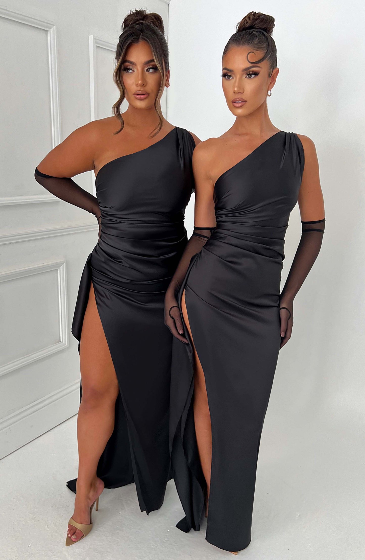 Selene One-Shoulder Satin Maxi Dress