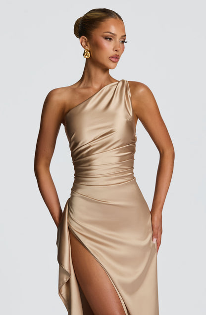 Selene One-Shoulder Satin Maxi Dress