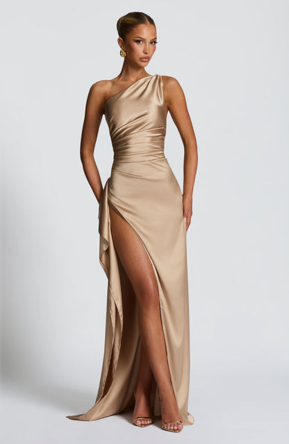 Selene One-Shoulder Satin Maxi Dress