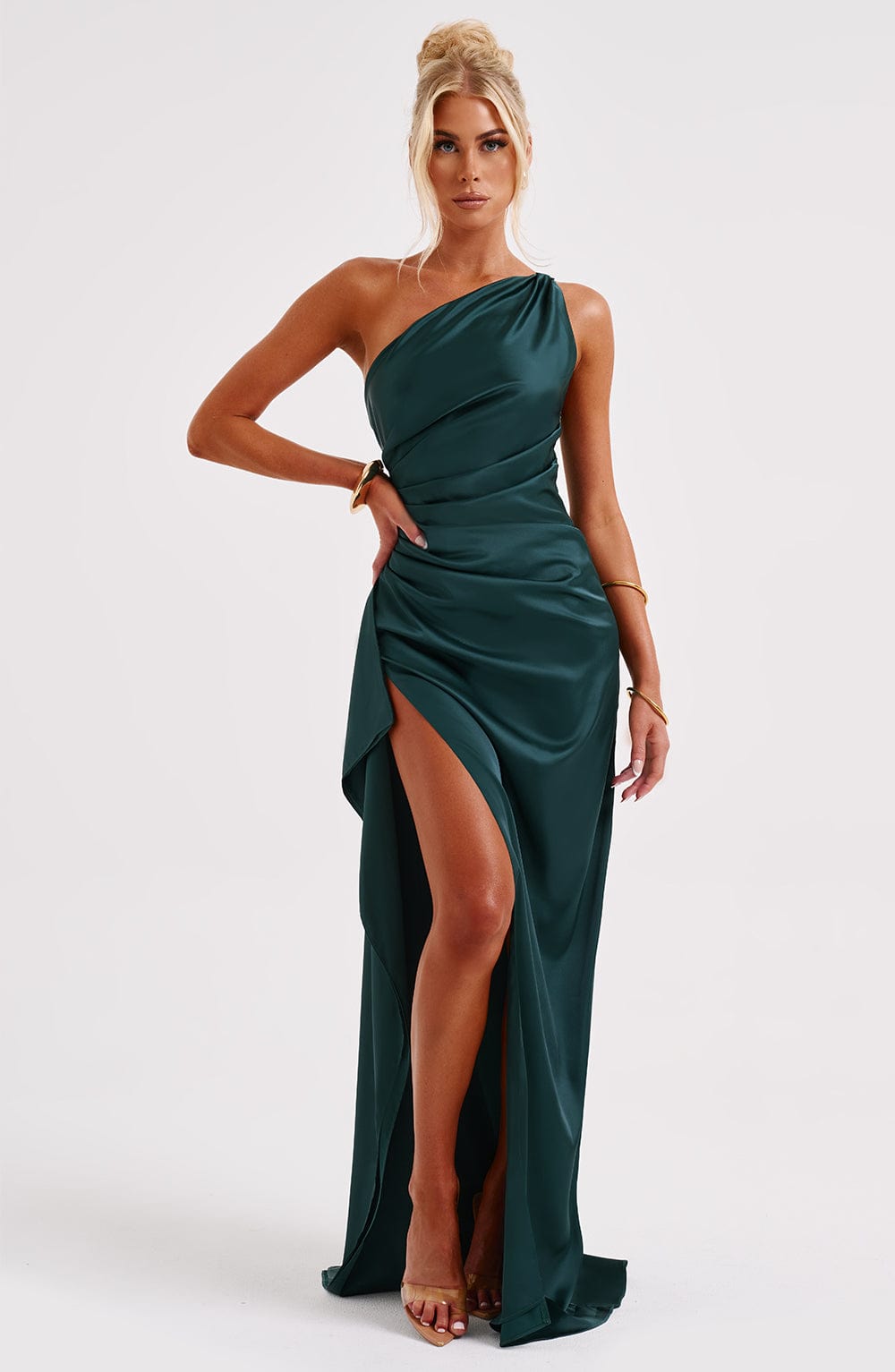 Selene One-Shoulder Satin Maxi Dress