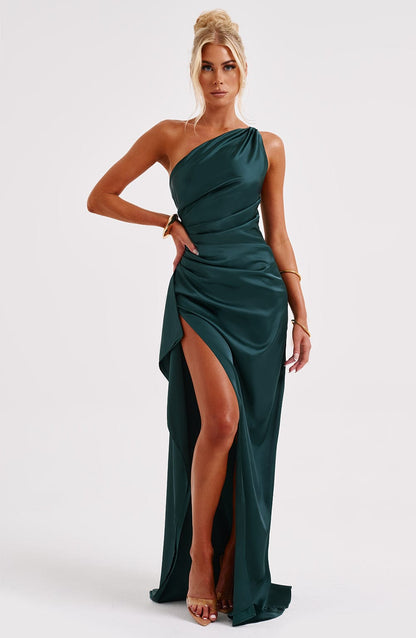 Selene One-Shoulder Satin Maxi Dress