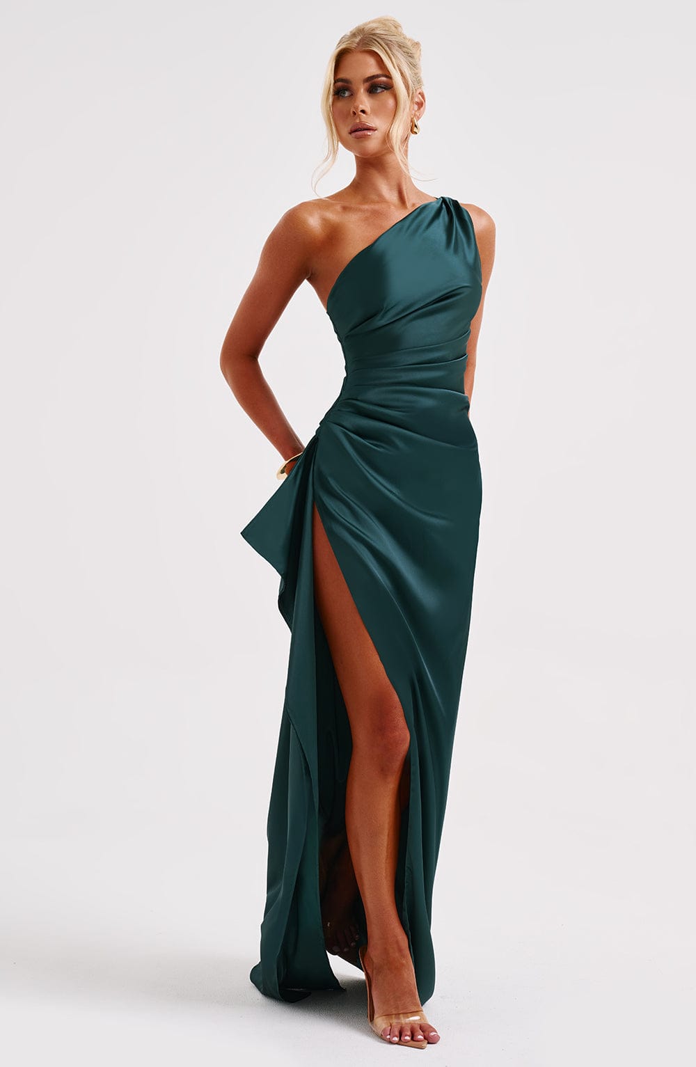 Selene One-Shoulder Satin Maxi Dress