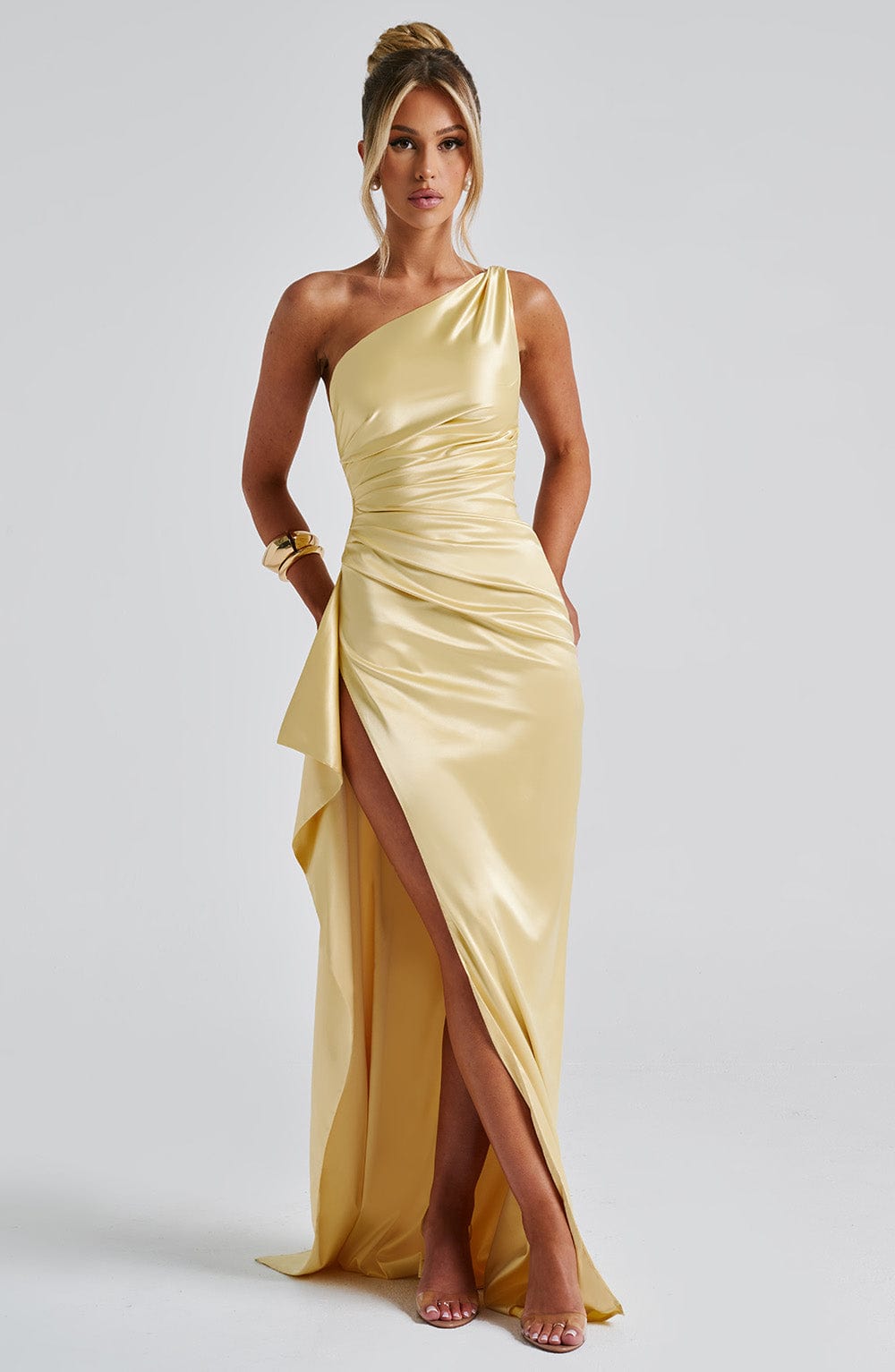 Selene One-Shoulder Satin Maxi Dress