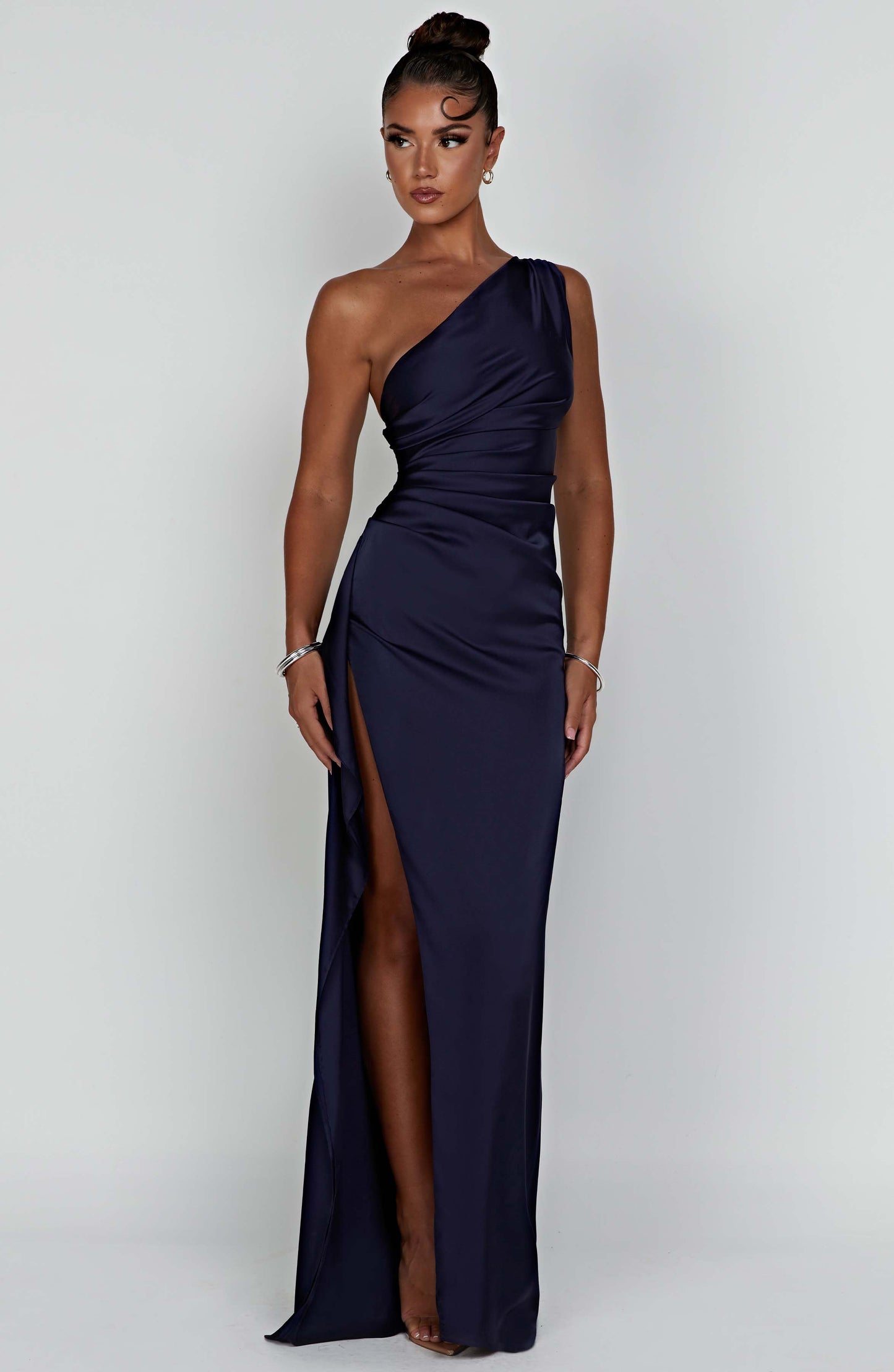 Selene One-Shoulder Satin Maxi Dress