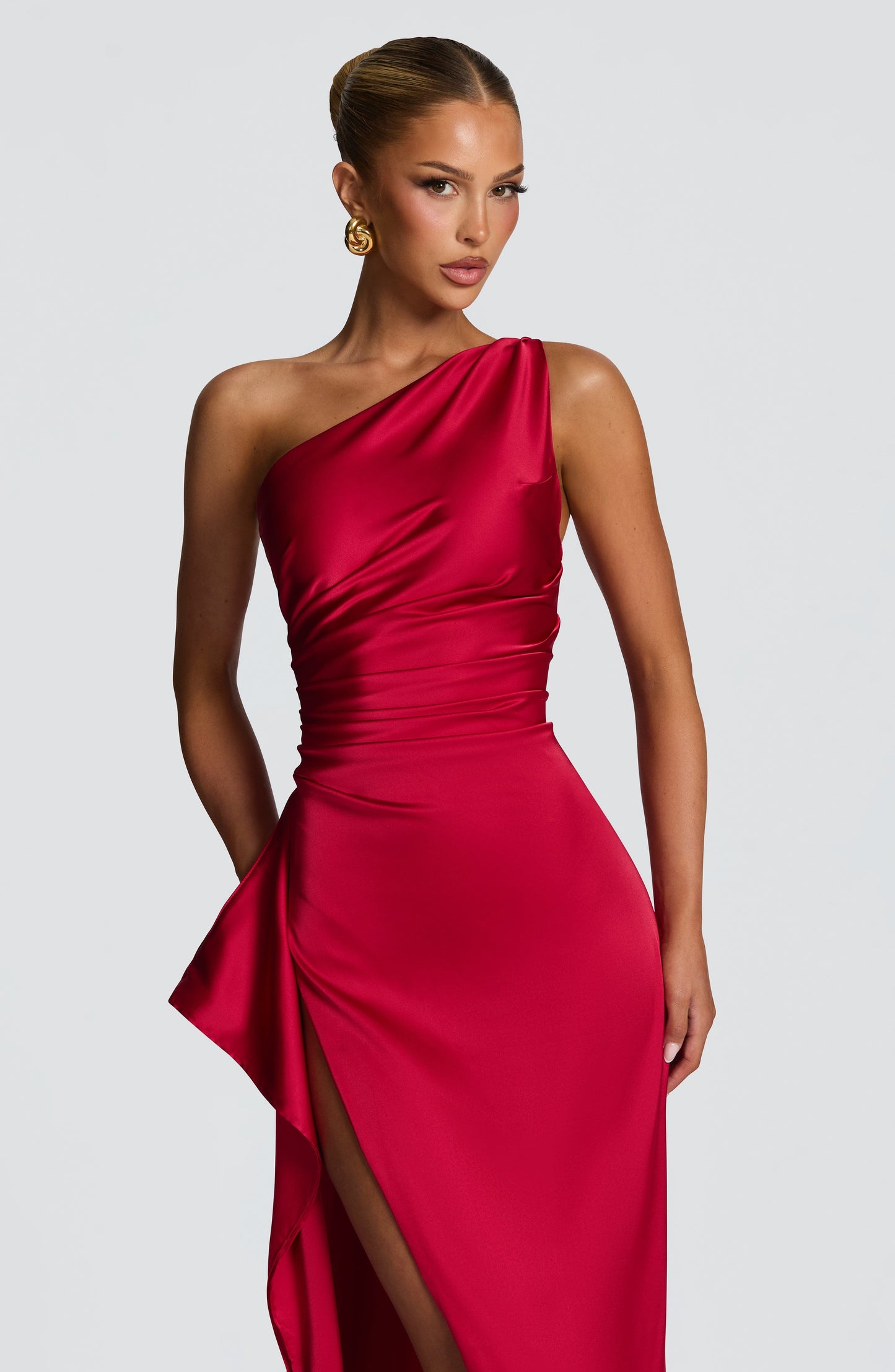 Selene One-Shoulder Satin Maxi Dress