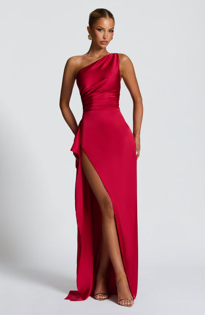 Selene One-Shoulder Satin Maxi Dress
