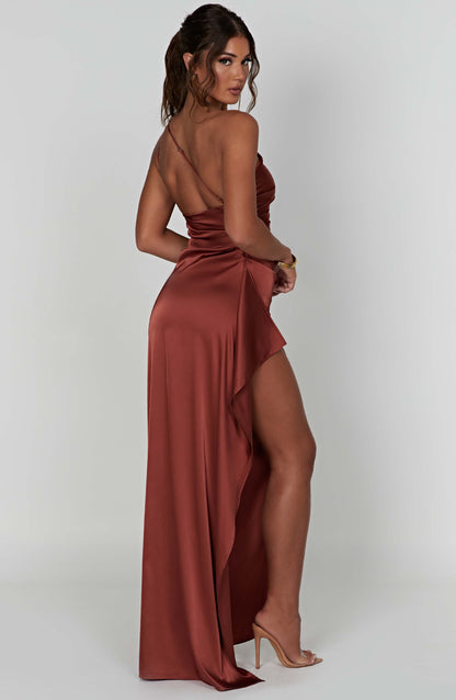 Selene One-Shoulder Satin Maxi Dress