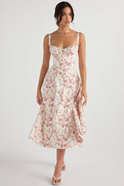 Rosellea™ - Floral Corset Midi Dress